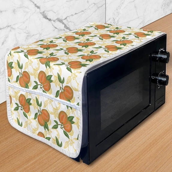 Fruit Microwave Oven Cover, Pattern with Hand-drawn Orange Fruits Organic Nutritious Food, Water Resistant Organizer with Pockets for Kitchen, 36" x 12", Dark Orange Green, by Ambesonne