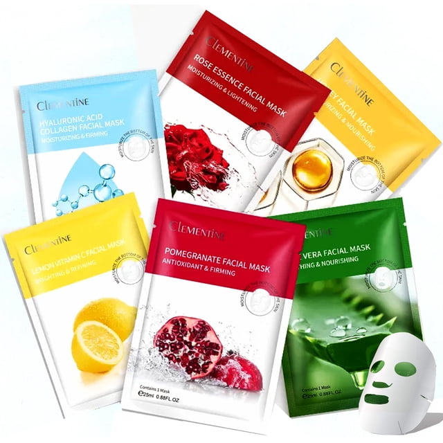 ZAHRA Today Clementine Juego de hojas de mascarilla facial hidratante - Mascarillas antienvejecimiento e hidratantes 6 en 1 Ingredientes naturales 6 bolsas (0,88 onzas líquidas / 25 ml cada una)