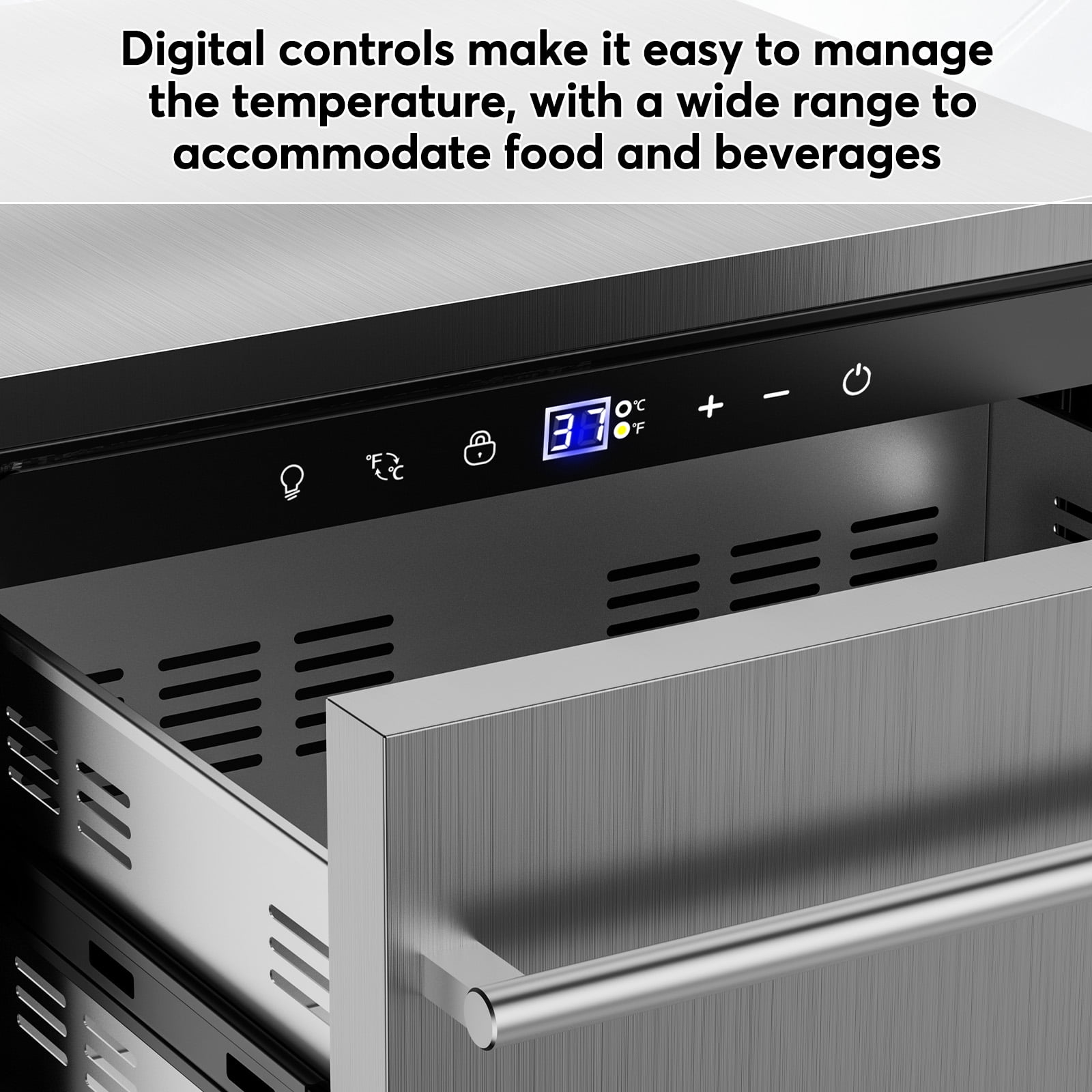 TITTLA 24 Inch Under Counter Dual Drawer Beverage Fridge with Wheels,Freestanding Or Built-In for Patio, Stainless Steel Weather-Proof, Ideal for Home and Commercial Use,Silver