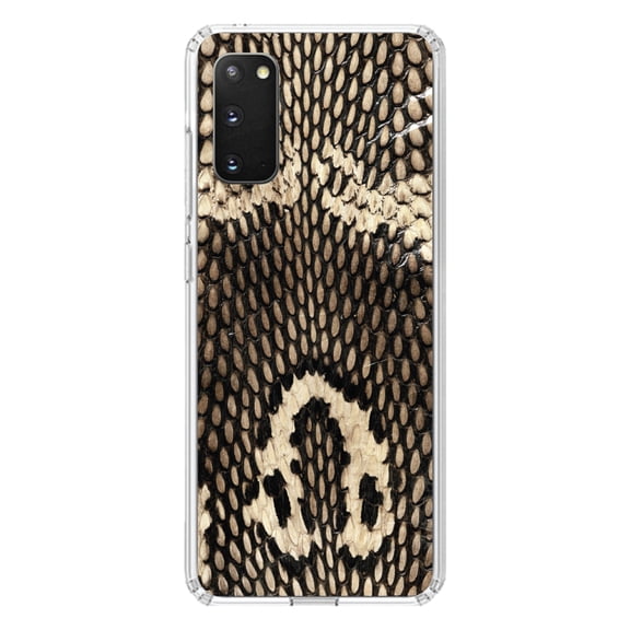 DistinctInk Clear Shockproof Hybrid Case for Galaxy S20 ULTRA / 5G (6.9" Screen) - TPU Bumper, Acrylic Back, Tempered Glass Screen Protector - Brown Tan Snake Skin Texture - Animal Print