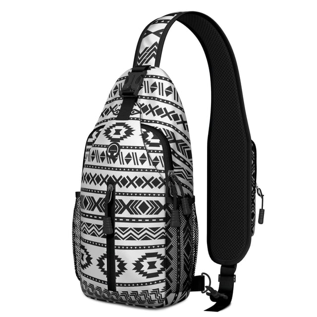 Rustic Ethnic Sling Backpack Bohemian Floral Travel Daypack with Multiple Compartments