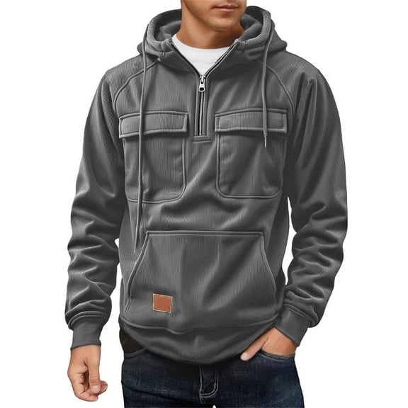 qucoqpe Mens Sweatshirt Trendy Corduroy Half Zip Pullover Hoodies Fall Winter Solid Long Sleeve Shirts Casual Tunic Blouse Tops for Men