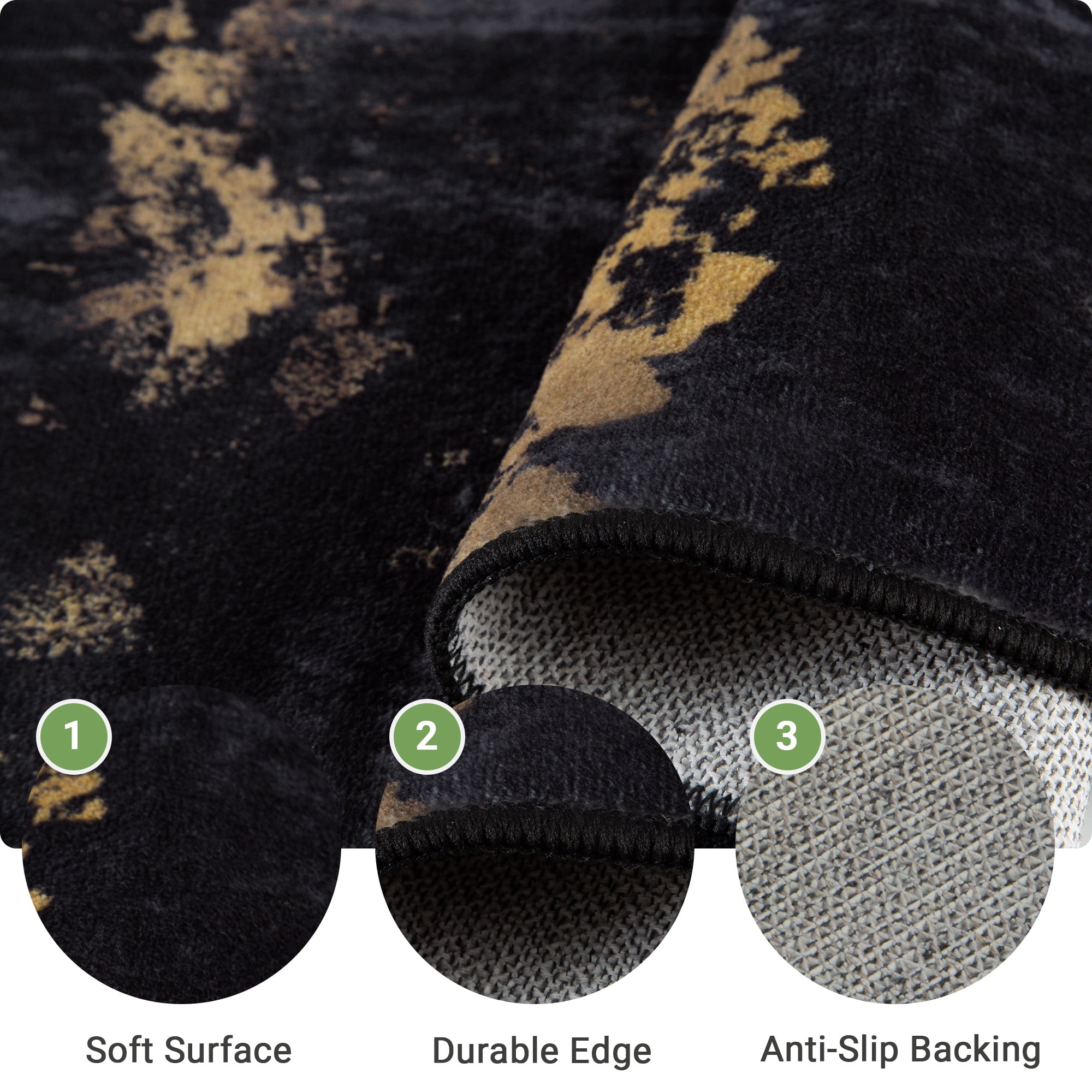 NewBuros Area Rugs 5'x7', Modern Abstract Non-Slip Washable Rugs for Living Room, Soft Low Pile Stain Resistant Indoor Carpet for Bedroom Dining Room Playroom, Dark Black Gold