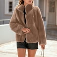 thumbnail image 2 of Xyxonk Fleece Jacket Women Fuzzy Winter Jacket Double-Sided Velvet Thickened Coat Fashion Fluffy Zip Up Hooded Sweatshirt with Pocket Long Sleeve Stand Collar Outwear,Light Brown XL, 2 of 5