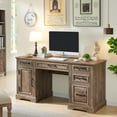 thumbnail image 2 of T4TREAM Farmhouse Wood 58" Executive Desk for Home Office, 30" High Computer Desk with Drawers and Storage Cabinet, Warm Brown, 2 of 5