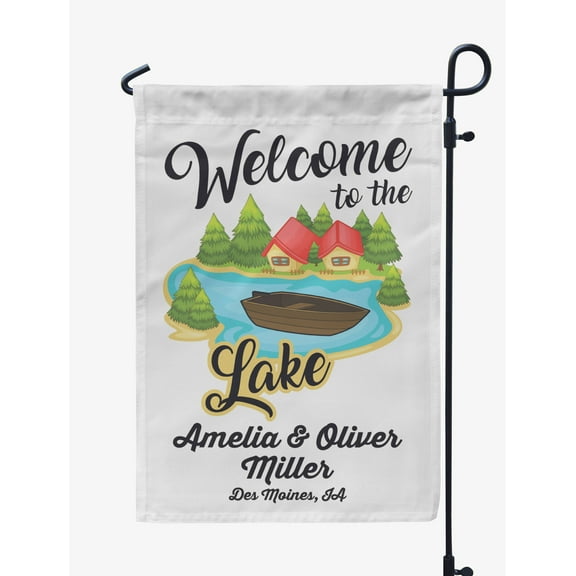 Printtoo White Welcome To The Lake Outdoor Personalized Camping Flags For Campers Double Sided CampsiteFlagOutdoor GardenFlags