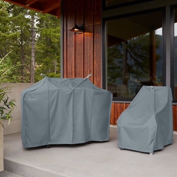 Classic Accessories Storigami Water-Resistant 26 Inch Easy Fold Patio Stackable Chair Cover, Monument Grey