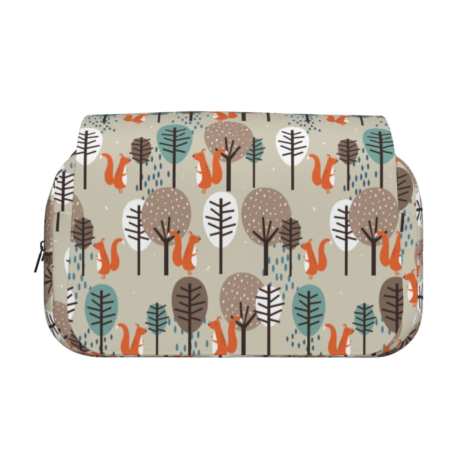 Rateoe Squirrels and Trees Pattern Double Clamshell Pen Case, Storage Organizer with Two Zipper Compartments– Holds Up to 50 Pencils & Pens