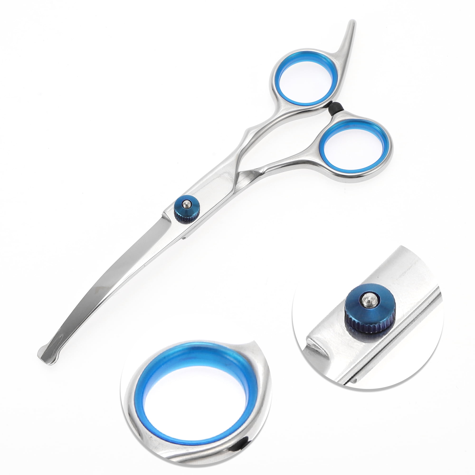 Unique Bargains 1 Pc Round Tip Pet Scissors for Pets Shop 5.5 Inches Silver Tone Blue