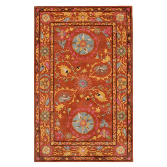 Hand-tufted Wool Rust Traditional Floral  Rug