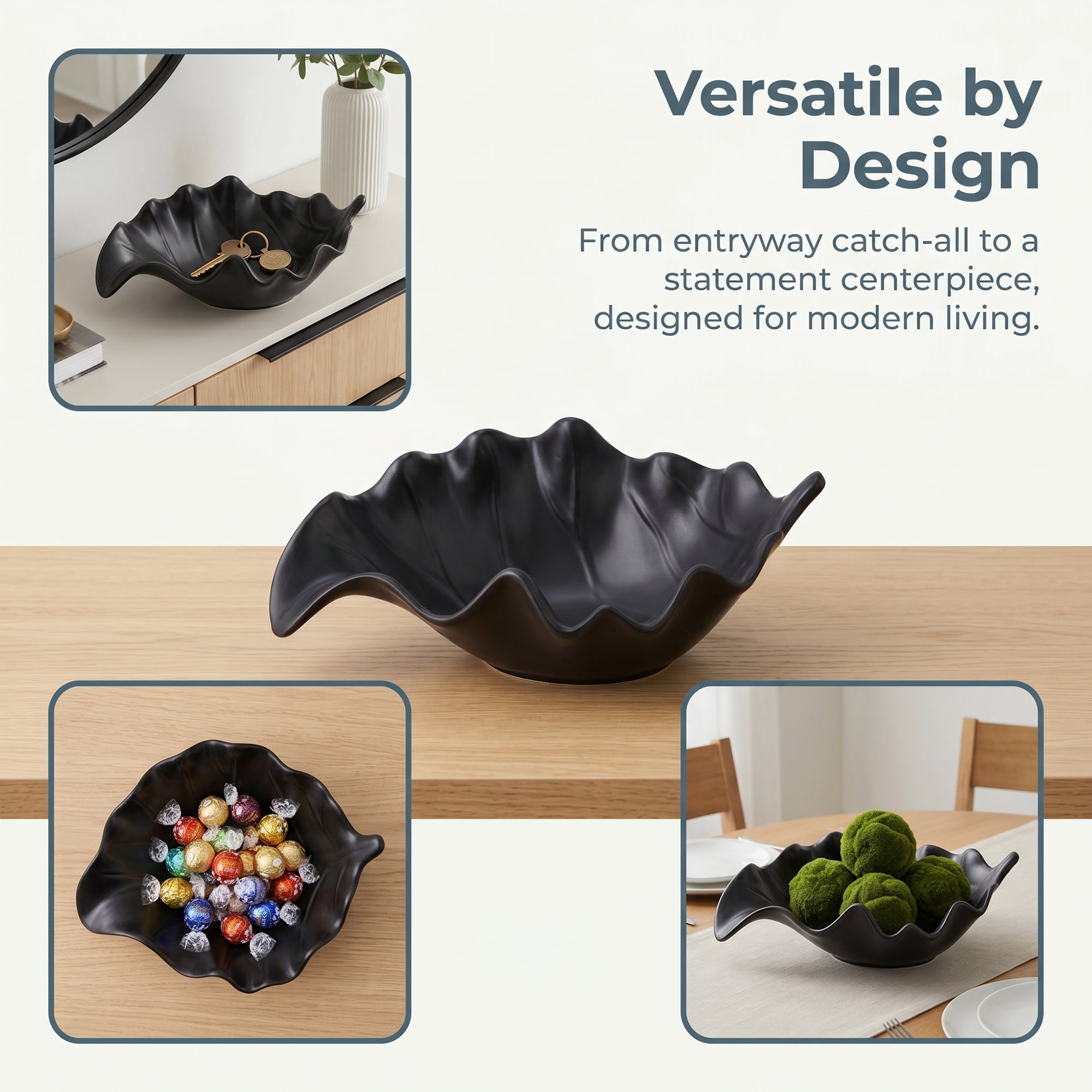 Unique Bargains Abstract Leaf Tall Sculptural Ceramic Bowl Black 5.5*3.9*10.4inch