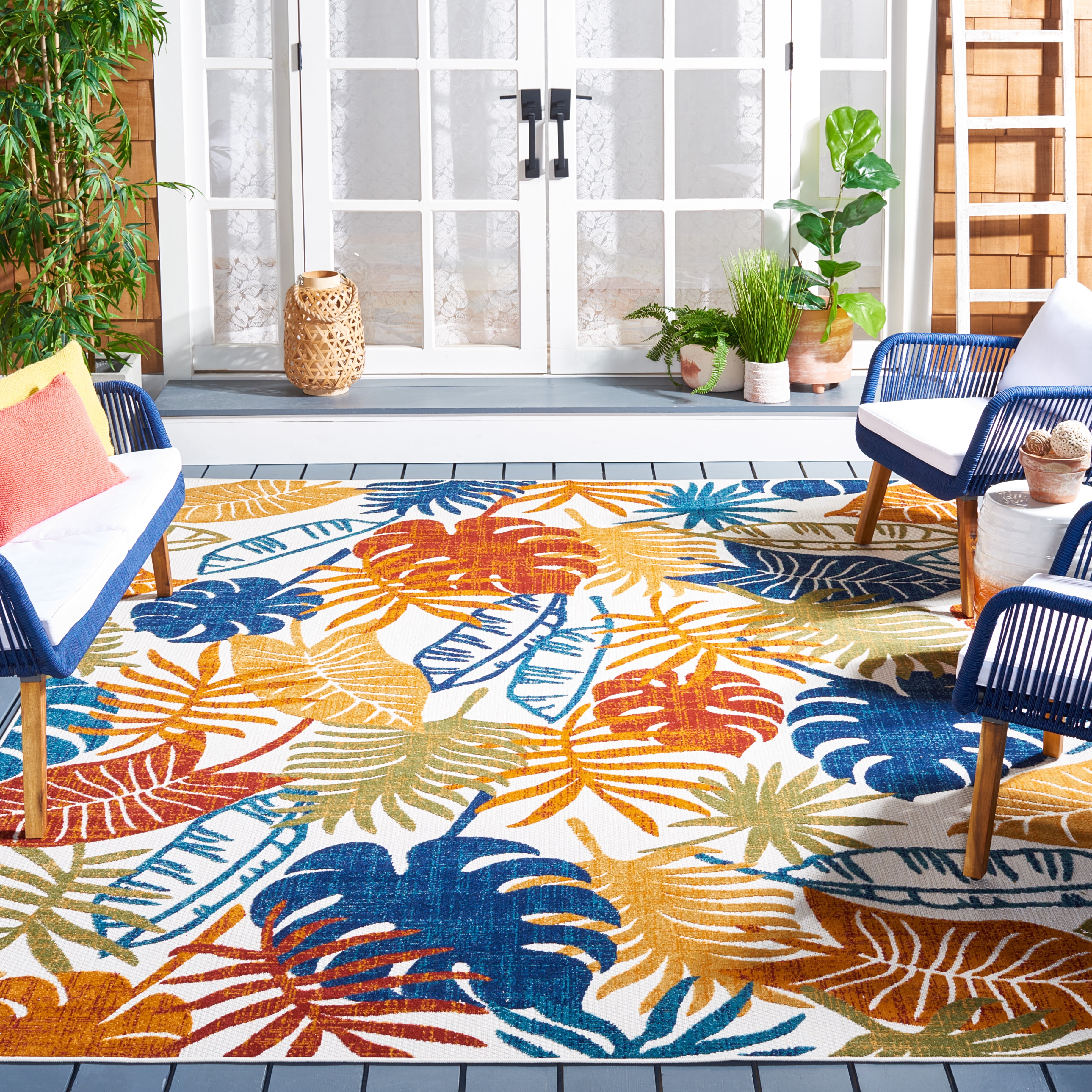 Safavieh Cabana Rug Collection Off-White Nature & Floral Power Loomed Outdoor Rugs, 9' x 12', Water-Resistant