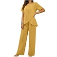 thumbnail image 2 of Zynoxe Women Suits 2 Piece Set Classic Crew Neck Short Sleeve Top Comfort Elastic Waist Long Pants Set Stylish Irregular Hem Sets for Women Breathable Lightweight Solid Color Summer Outfits 2XL, 2 of 10