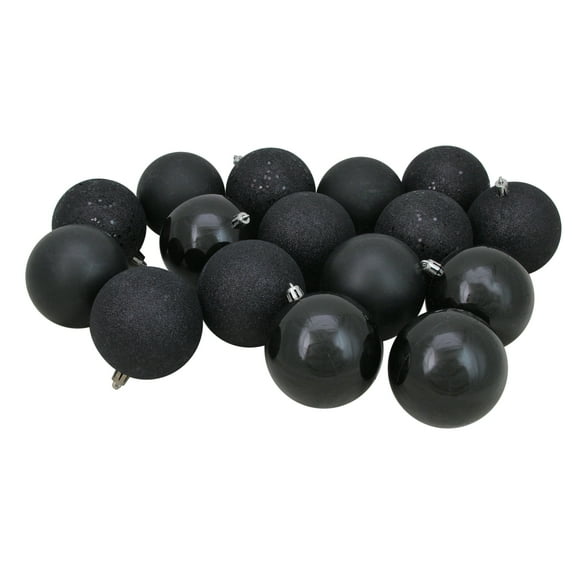 Northlight Shatterproof 4-Finish Christmas Ball Ornaments 3.25" (80mm) - Jet Black - 32ct