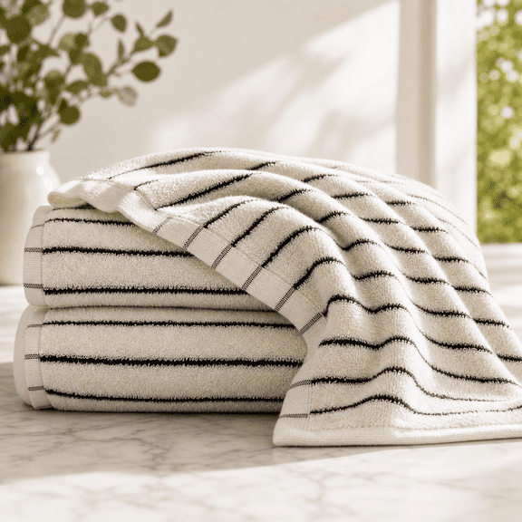 Black Stripe Cotton Bath Towels Set of 2, 27" x 55"