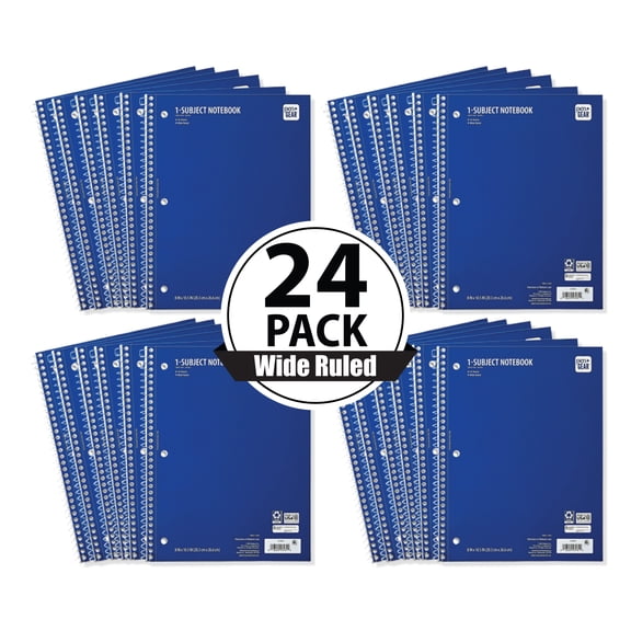Pen+Gear Wide Rule Blue 1 Sub Notebook, 8"x10.5, 70 Sheets Each (24 Pack), New