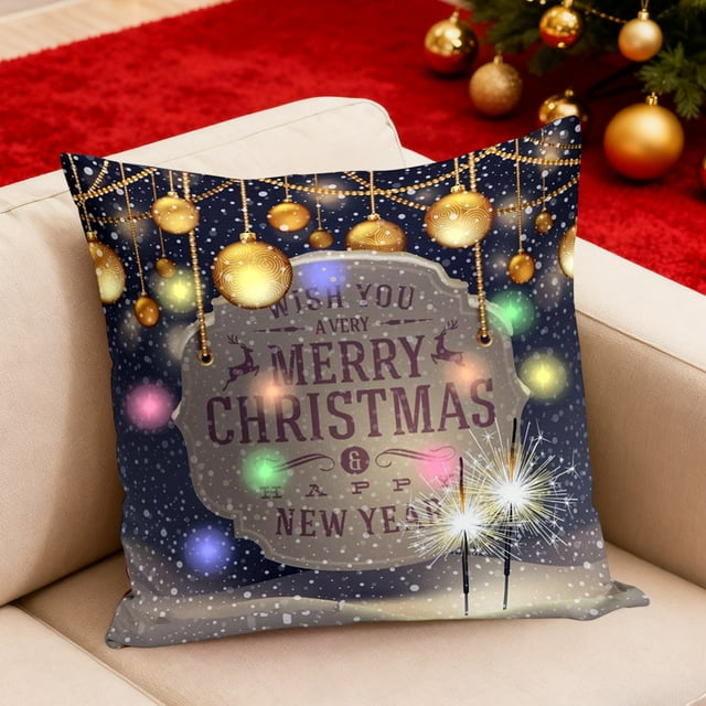 Funda de almohada de poliéster, adornos navideños, luces de colores, almohadas navideñas, almohadas con luces LED, guirnaldas de flores festivas, fundas de almohada cortas, decoraciones de Halloween,