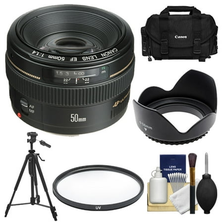Canon EF 50mm f/1.4 USM Lens with Canon Case + UV Filter + Hood + Tripod + Cleaning Kit for EOS 60D, 7D, 5D Mark II III, Rebel T3, T3i, T4i Digital SLR