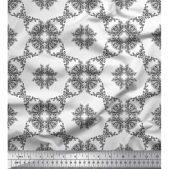 Soimoi Georgette Viscose Fabric Leaves & Floral Geometric Decor Fabric Printed Yard 42 Inch Wide