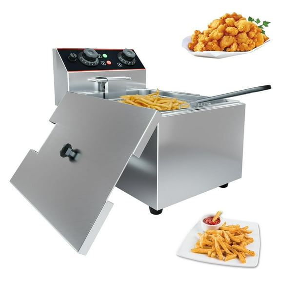M optimized Commercial Deep Fryer with Basket, Stainless Steel Electric Countertop Fryer with Single/Double Tanks and Temperature Control for Restaurant and Home Use