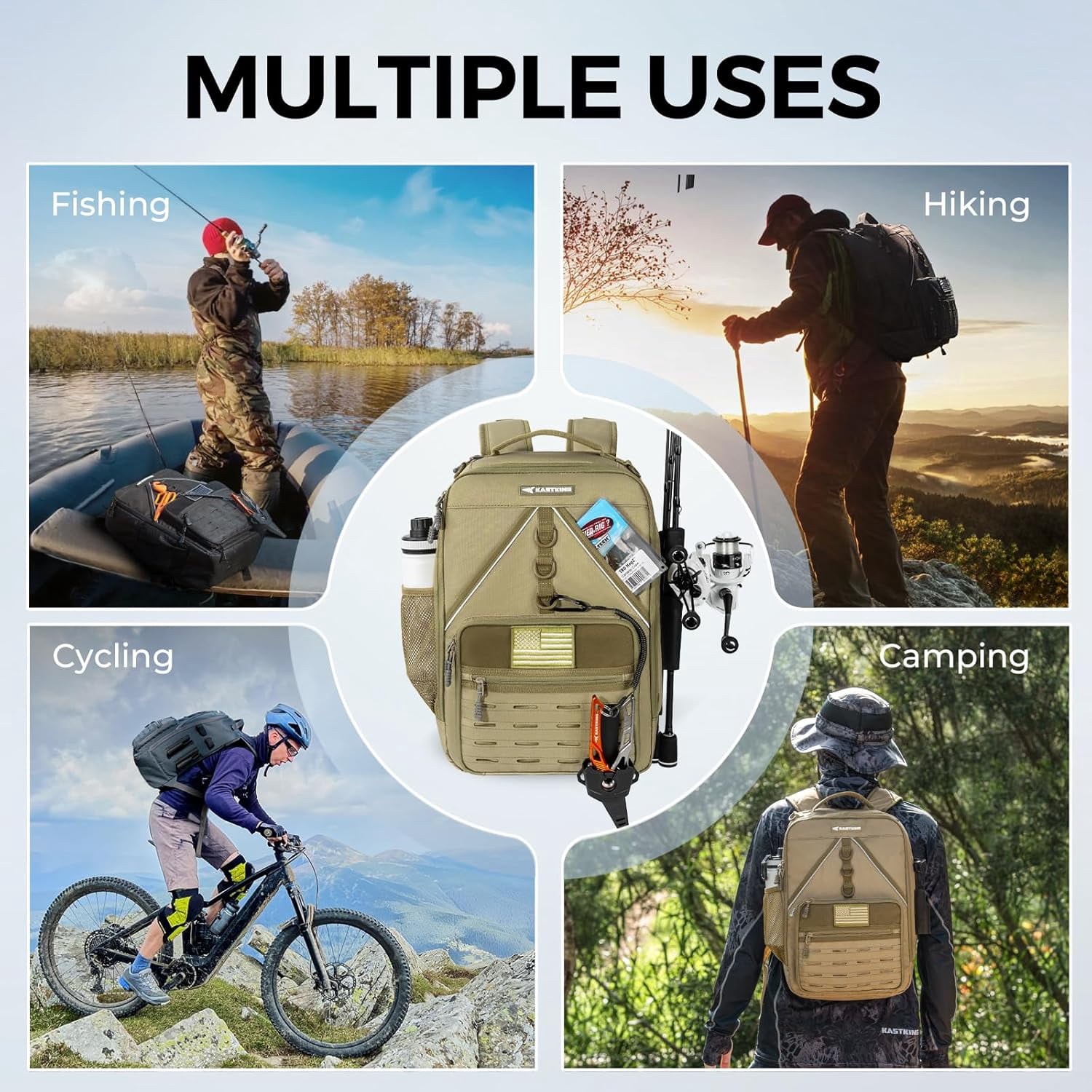 KastKing Fishing Tackle Backpack,Water-Resistant Fishing Bag With 2 Rod Holders,Fishing Gear and Equipment -KarryAll KastMate