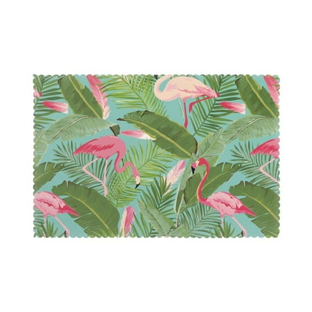 

Home Tropical Palm Tree Banana Leaves Pink Flamingo Placemats Set Of 6 Washable Wipeable Place Mats Place Mats For Festival Parties Family Dinner (12 X 18inch)