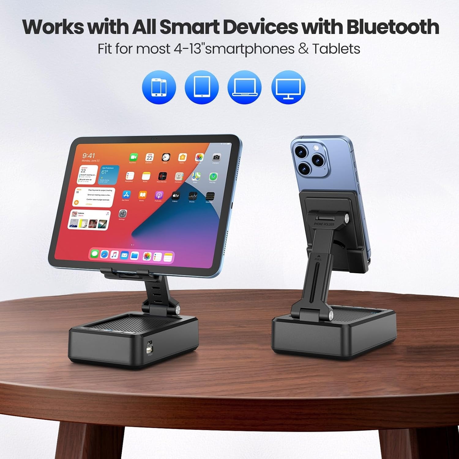 Cell Phone Stand with Bluetooth Speaker,3-in-1 Power Bank Bracket,360° Rotable Foldable Adjustable Phone Holder for Most Phones and Tablets,Cool Tech Gadgets Birthday Gifts for Men Women,Ideal Gifts