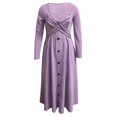 thumbnail image 3 of Gibobby Vestido largo casual de verano para mujer Mujer Suelto Tamaño grande Cómodo Color sólido Manga larga Cuello en V Botón Vestido informal(Morado,XL), 3 of 5
