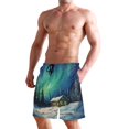 thumbnail image 2 of Dailycode Men's Quick Dry Swim Trunks Beach Shorts Casual Summer Board Shorts with Pockets, House in Winter under Aurora, 2 of 8