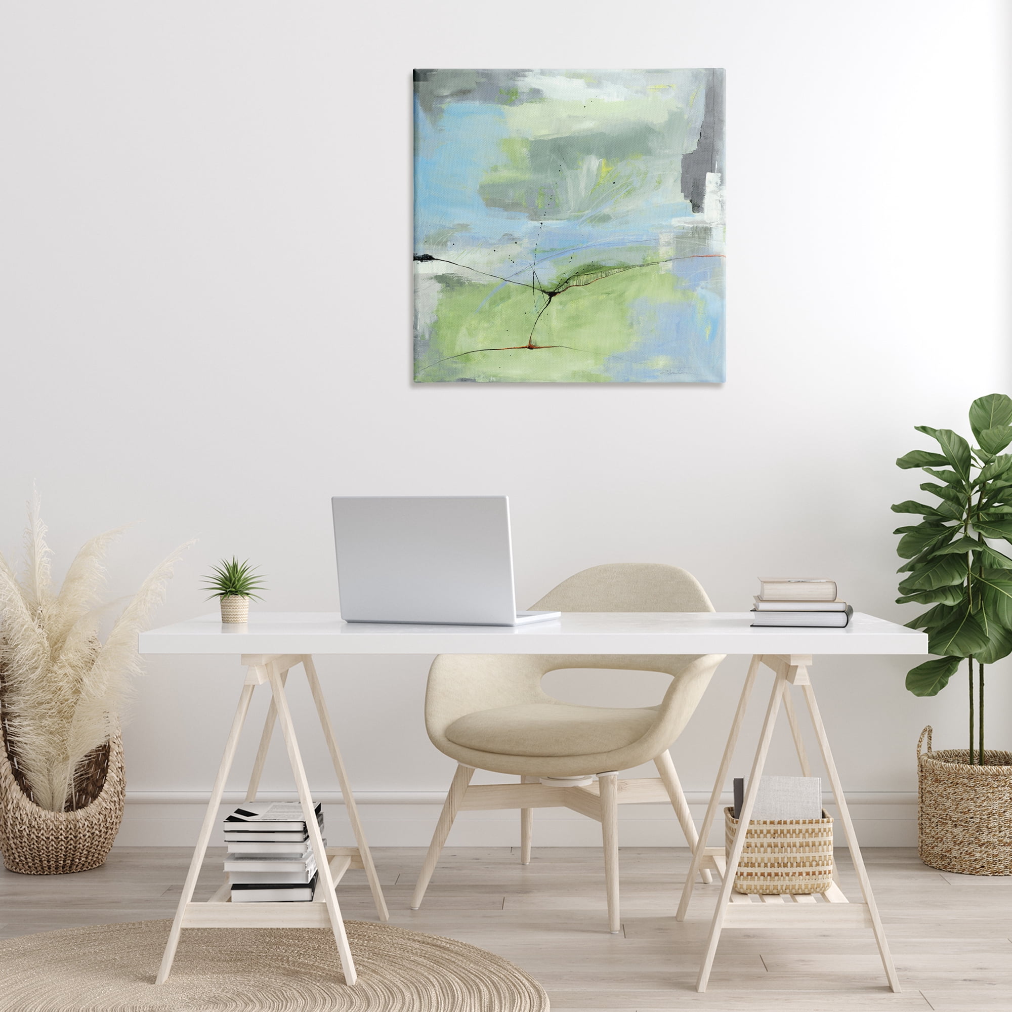 Stupell Industries Abstraction with Streaked Line Abstract Painting Gallery Wrapped Canvas Art Print Wall Art, 30 x 30