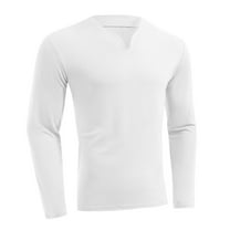 Jalioing T Shirt for Men V Neck Long Sleeve Casual Athletic Shirts Solid Color Basic Workout Sport Tees Tops