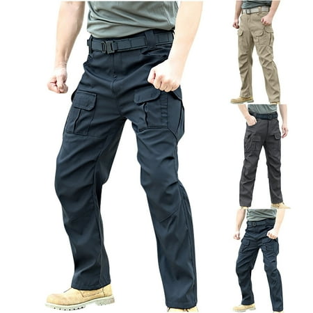 QATAINLAV Sale of The Day Mens Ripstop Tactical Pants Outdoor Casual Multiple Pockets Cargo Pants Solid Color Work Hiking Climbing Trousers Black XL