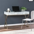 thumbnail image 2 of Maklaine Transitional Writing Desk in Gold / Gray / White Faux Marble, 2 of 8