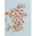 thumbnail image 3 of Halloween Newborn Baby Girl Outfit Long Sleeve Pumpkin Flower Jumpsuit Playsuit Headband 2Pcs Fall Winter Clothes, 3 of 8