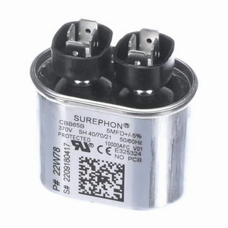 Lennox 22W78 Genuine OEM Run Capacitor - 370V, 0.833 Hz, 5MFD, Oval