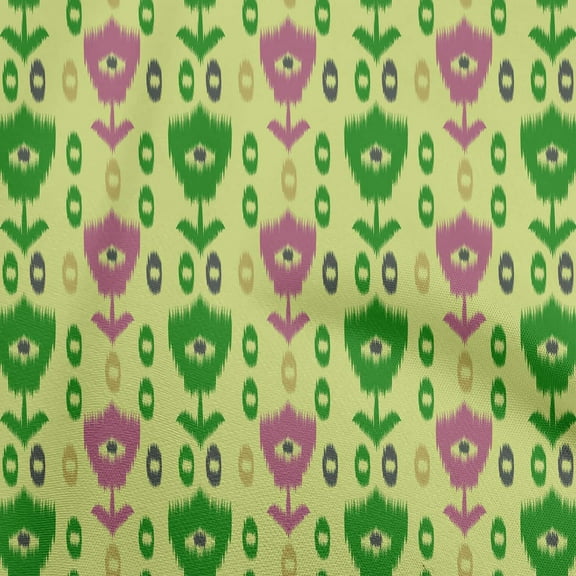 oneOone Polyester Spandex Lime Green Fabric Ikat Dress Material Fabric Print Fabric By The Yard 56 Inch Wide