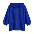 thumbnail image 4 of Women's Full Zip Up Hoodie 3/4 Sleeve Casual Hooded Sweatshirt with Pockets Drawstring Blue XL(XL), 4 of 5