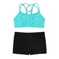 thumbnail image 3 of Venjoe Kids Girls Sports Dance Outfits Criss Cross Back Crop Top Bra with Shorts set Gymnastics Mint Green 4, 3 of 7