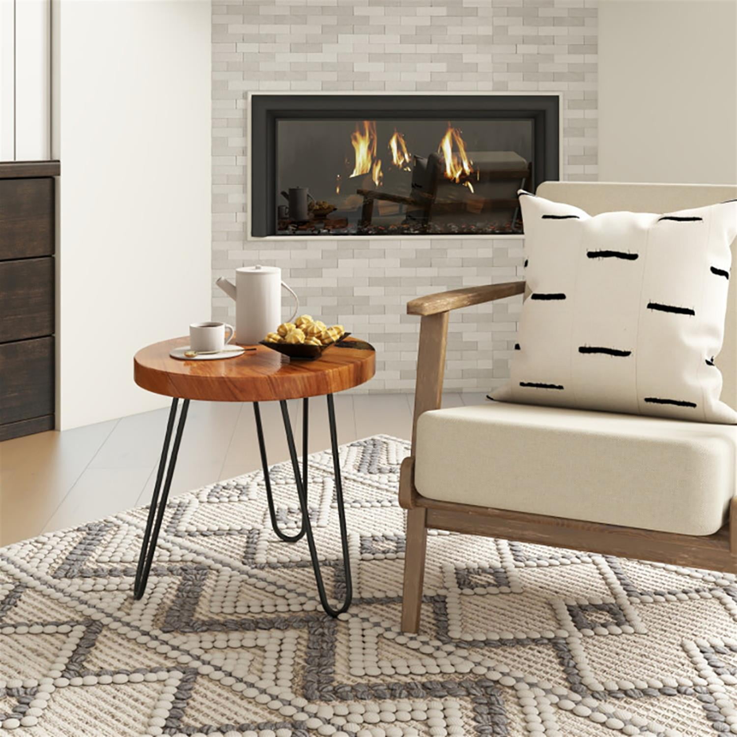 Demi Bonn Solid Live Edge Teak Wood Sofa Side Table, Outdoor Round End Table for Small Spaces, Living Room, Patio, Brown