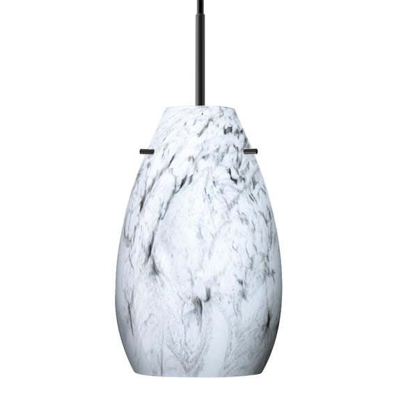 1JT-4126MG-LED-BK Besa Lighting Pera 9-One Light Cord Pendant with Flat Canopy-6 Inches Wide by 9.5 Inches High-Black Finish-Marble Grigio Glass