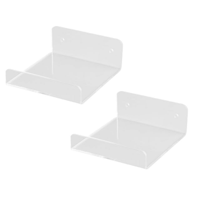 Oleegame 2PC Spoon And Lid Rest No Perforated Hanging Wall Shelf Bracket Wall Bedroom Router Set Top Box Storage Rack Clear