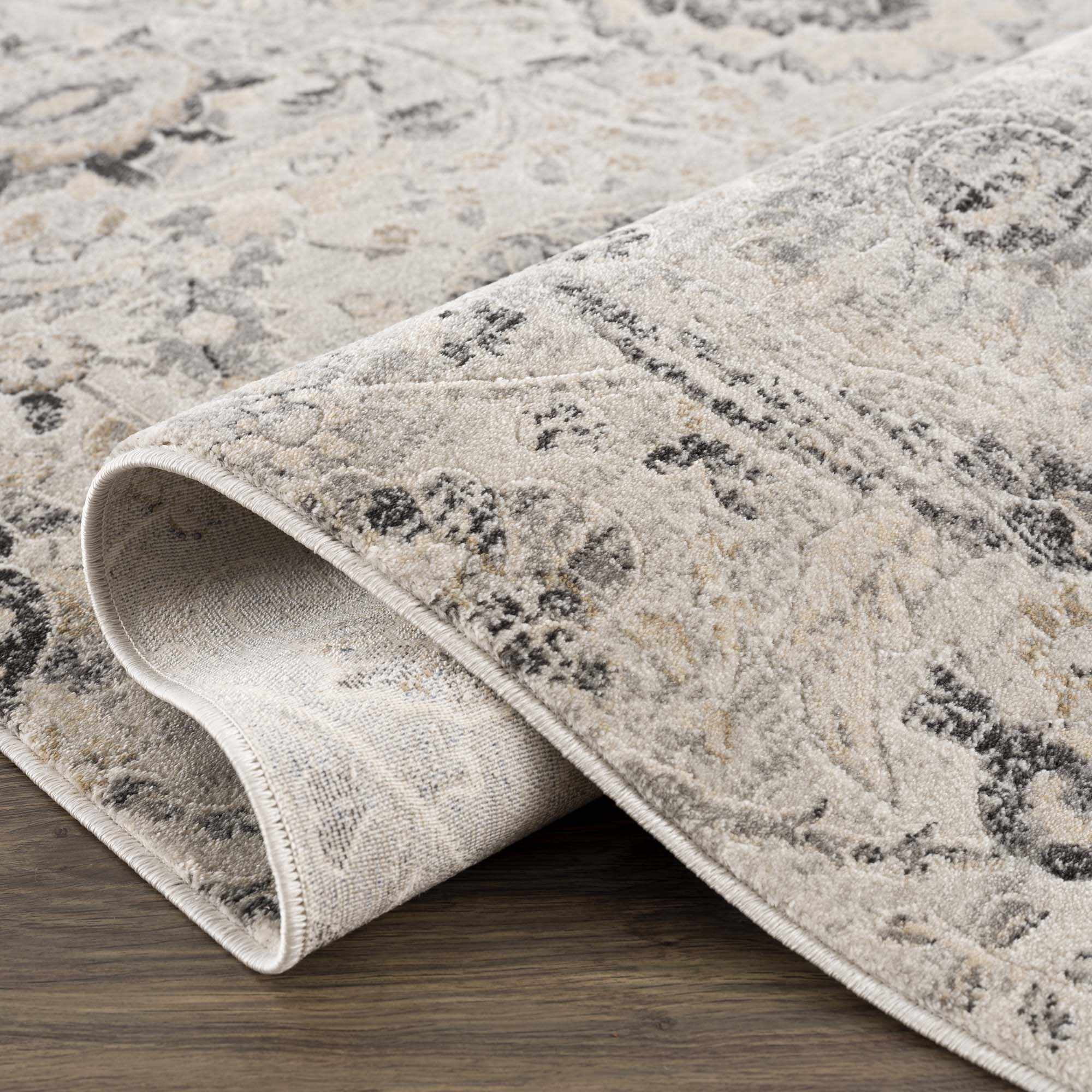 Hauteloom Cori Rustic Farmhouse Traditional Floral Medallion Carpet for Living Room, Bedroom - Boho Vintage Oriental Damask Area Rug - Grey, Black, Light Brown, Cream - 6'7" x 9' (6x9)