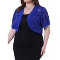thumbnail image 4 of Cárdigans cortos de mujer plus size Agnes Orinda, con frente abierto, mangas cortas, encaje floral y boleros transparentes 2X azul real, 4 of 6