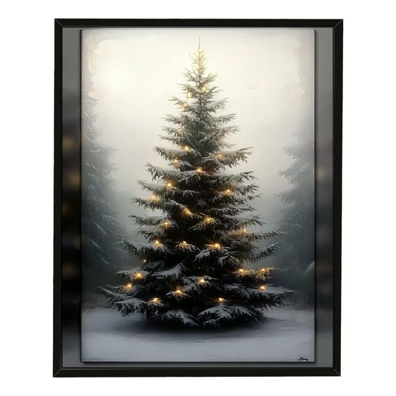NJSTORE Christmas Tree Winter Green Botany Christmas Decorations Black Border Wall Decor 12x16in/16x20in Fashion Canvas Art for Living Room Bedroom Home Office