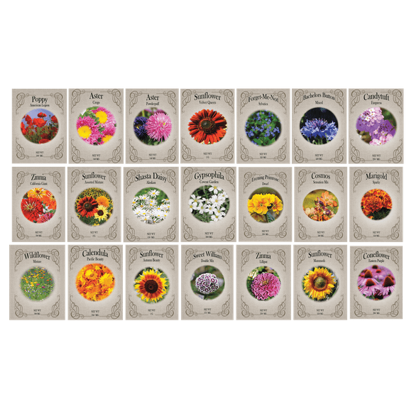 Set of 22 Valley Green Black Duck Brand Heirloom Flower Seeds 22 Different Varieties Non-GMO (Variety Deluxe Flower Garden)