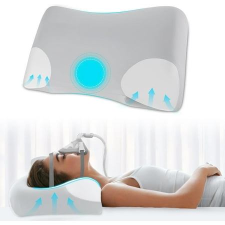 CPAP Pillow,Memory Foam CPAP Pillows for Side Sleepers,Cervical CPAP Pillow for Neck Support Relief Neck Pain,CPAP Pillow for Reduce Mask Pressure & Air Leakage Suit All CPAP Users(Grey)