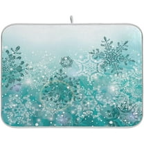 Silver Winter Teal Turquoise Snowflakes Christmas Dish Drying Mat for Kitchen Counter Absorbent Microfiber Large Drying Pad Dish mats for Kitchen Countertops 18 x 24 Inch