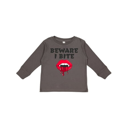 

Inktastic Beware I Bite with Vampire Fangs Vector Drawing Gift Toddler Boy or Toddler Girl Long Sleeve T-Shirt