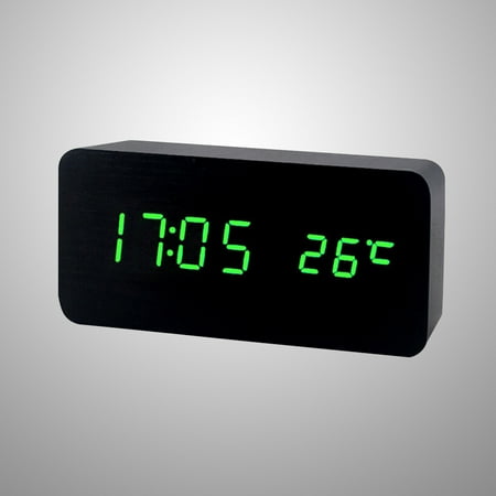 FOLOYORI 1Pcs Led Desk Alarm Clock Wood For Traveling With Temperature Display Brightness Adjustment Snooze