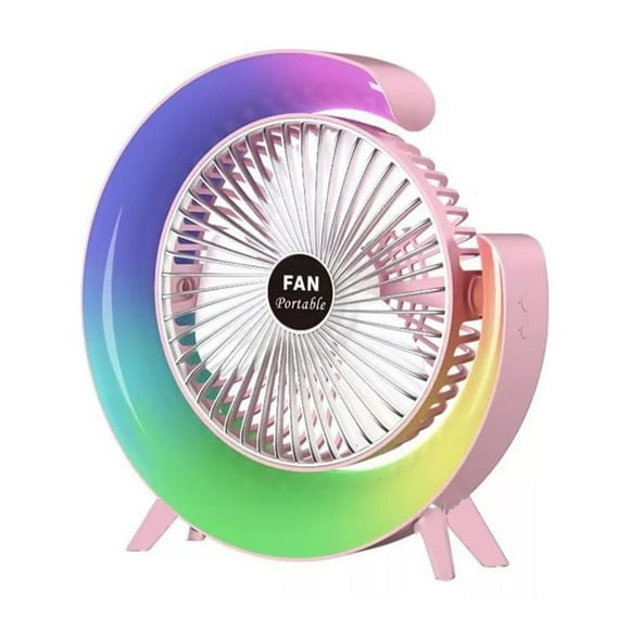 7 Colores 3 De Velocidad Recargable Lámpara Mini Ventilador Estructura Rosa Aspas Blanco Diámetro 6 Material De Las Aspas Plástico